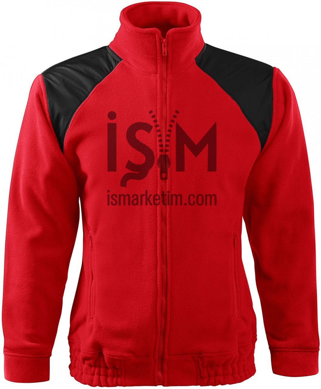 Garnish Double Color Pocket Zippered Fleece Jacket - Red