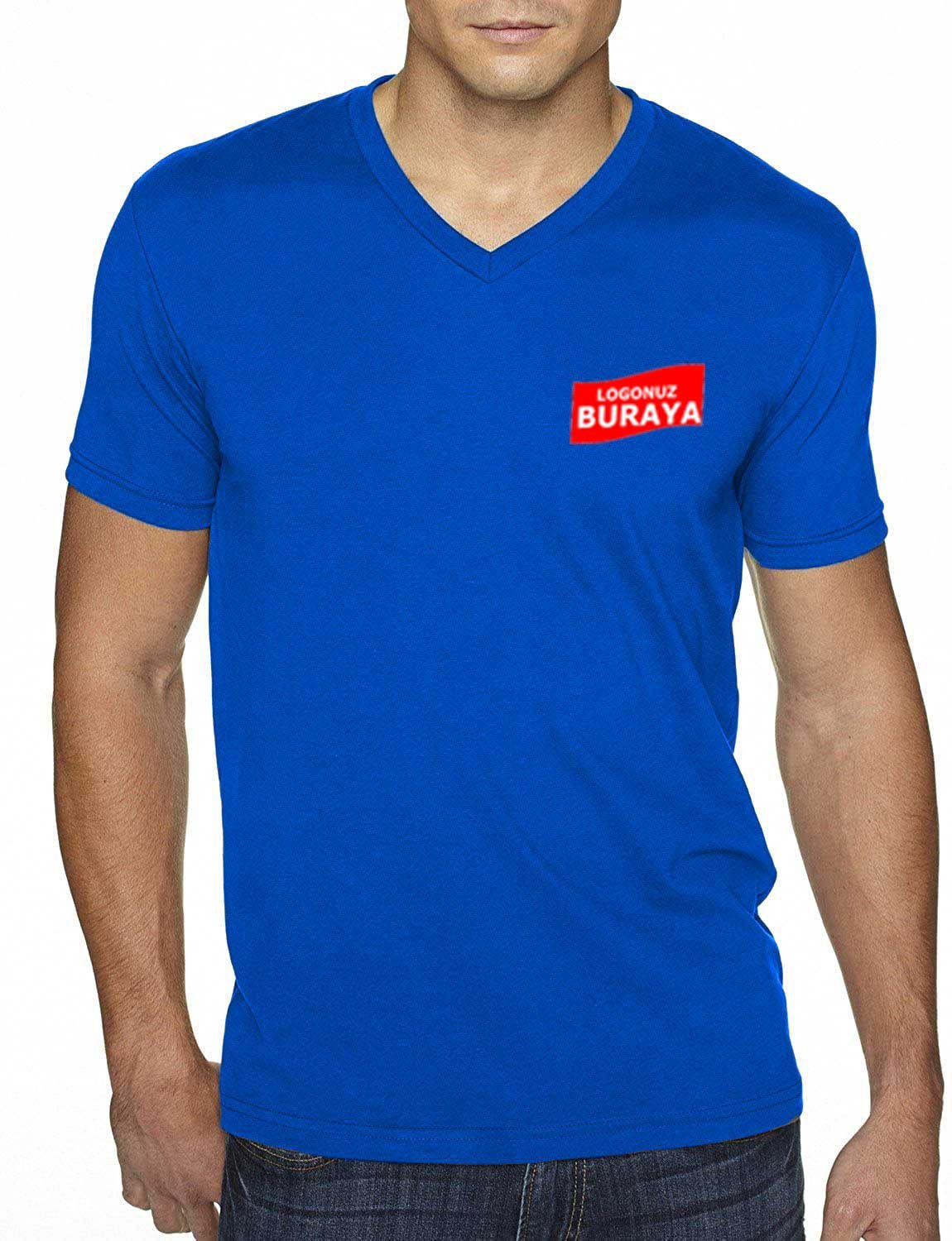 V-Neck Combed T-Shirt - Sax Blue
