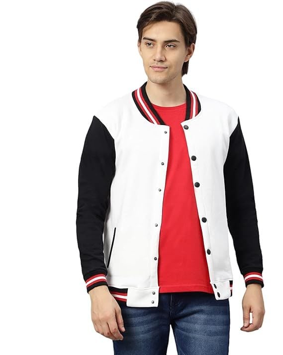 White Black Embroidered and Printed College Coat, Varsity, Bomber Jacket PL36