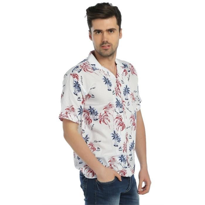 Hawaiian Print Men's Shirt - Palm Print Red