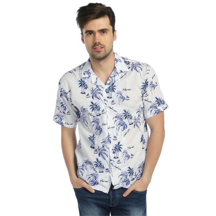 Hawaiian Print Men's Shirt - Palm Print Blue