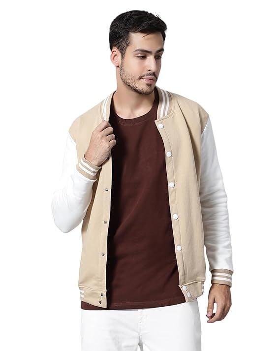Cream White Embroidered and Printed College Coat, Varsity, Bomber Jacket PL37