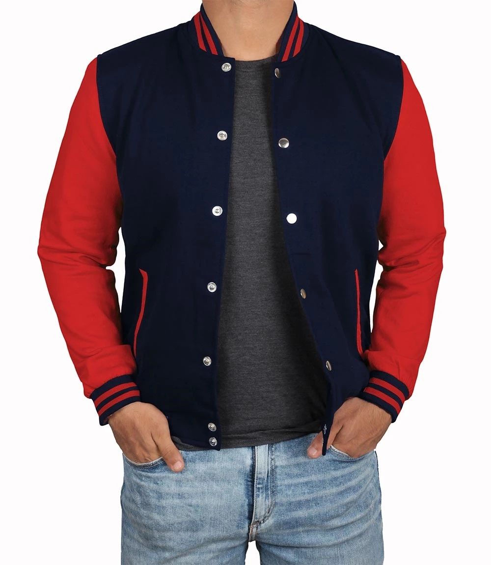 Navy Blue Red Embroidered and Printed College Coat, Varsity, Bomber Jacket PL28