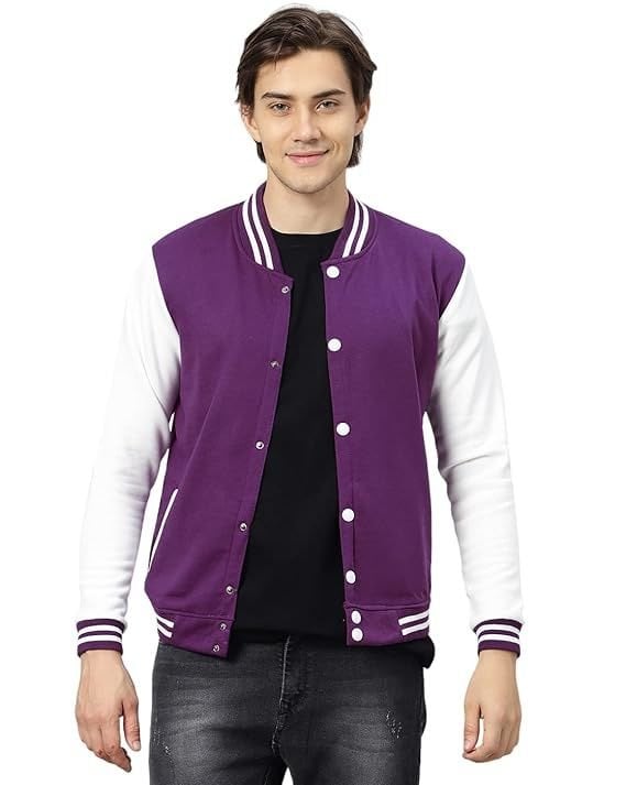 Purple and White Embroidered and Printed College Coat, Varsity, Bomber Jacket PL34