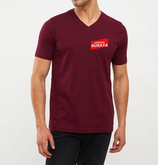 V-Neck Combed T-Shirt - Burgundy