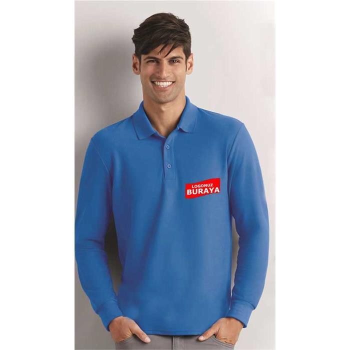 Long Sleeve Polo Collar Thsirt Blue