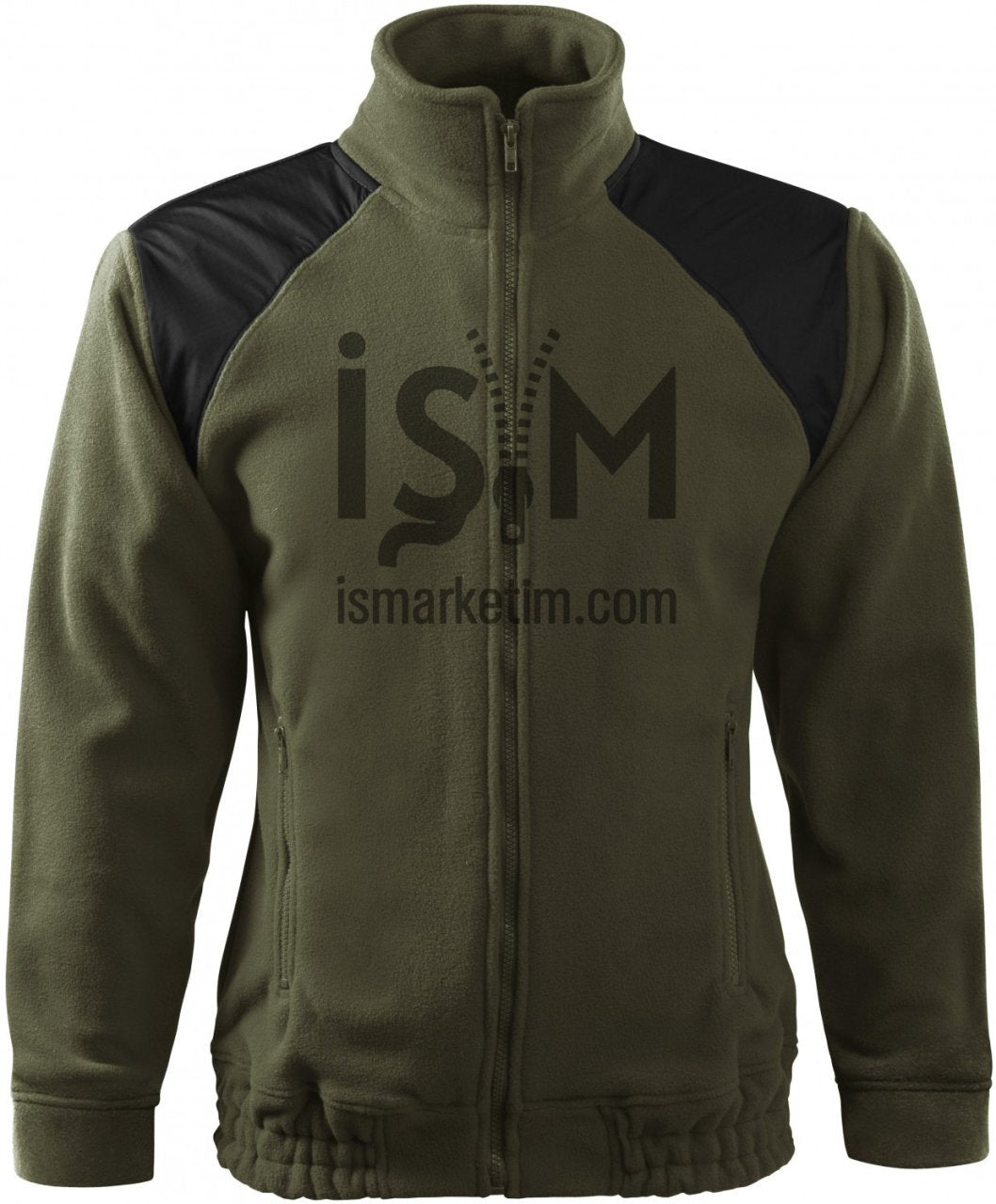 Garnish Double Color Pocket Zippered Fleece Jacket - Khaki Green