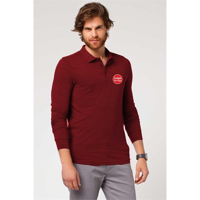Long Sleeve Polo Collar Thsirt Burgundy