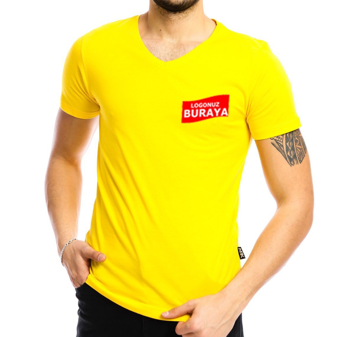 V-Neck Combed T-Shirt - Yellow