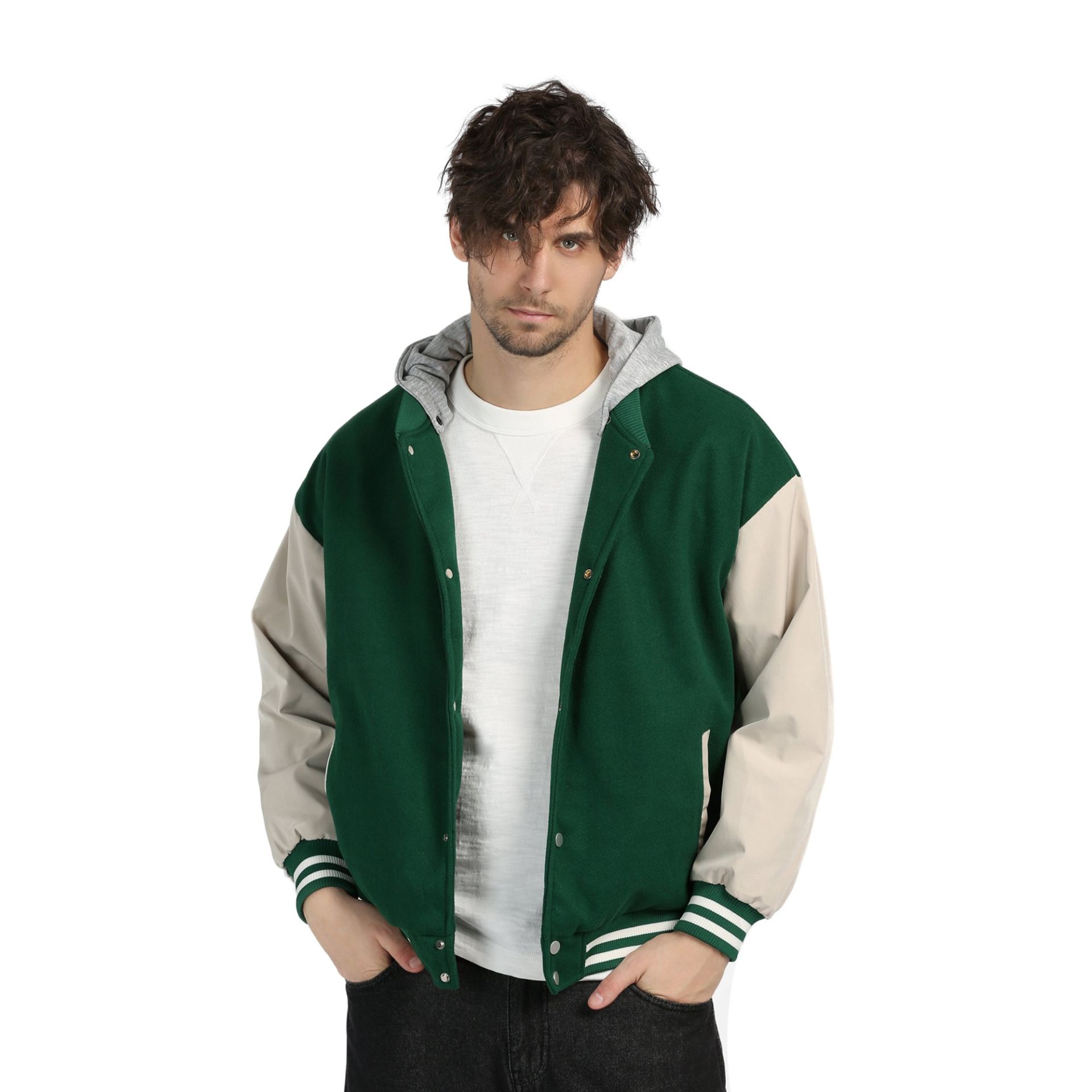 Hooded Embroidered and Printed College Coat, Varsity, Bomber Jacket KPL03