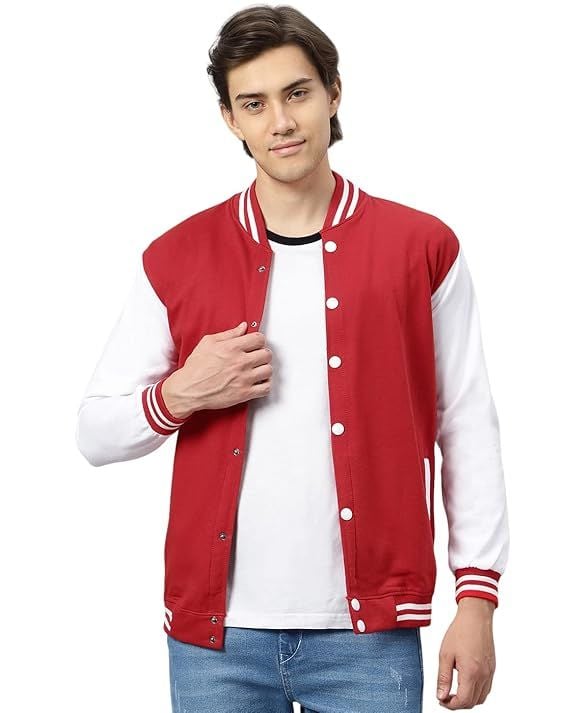 Red & White Embroidered & Printed College Coat, Varsity, Bomber Jacket PL35