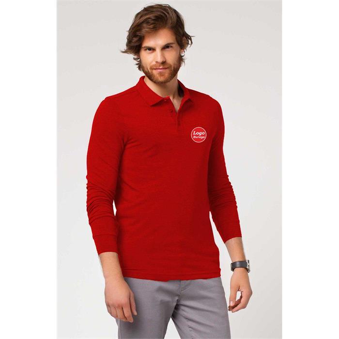 Long Sleeve Polo Collar Thsirt Red