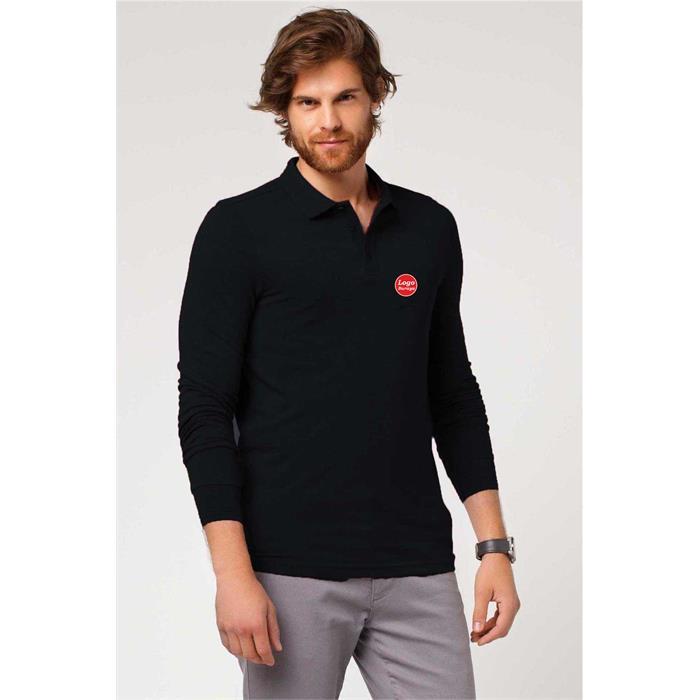 Long Sleeve Polo Collar Thsirt Black