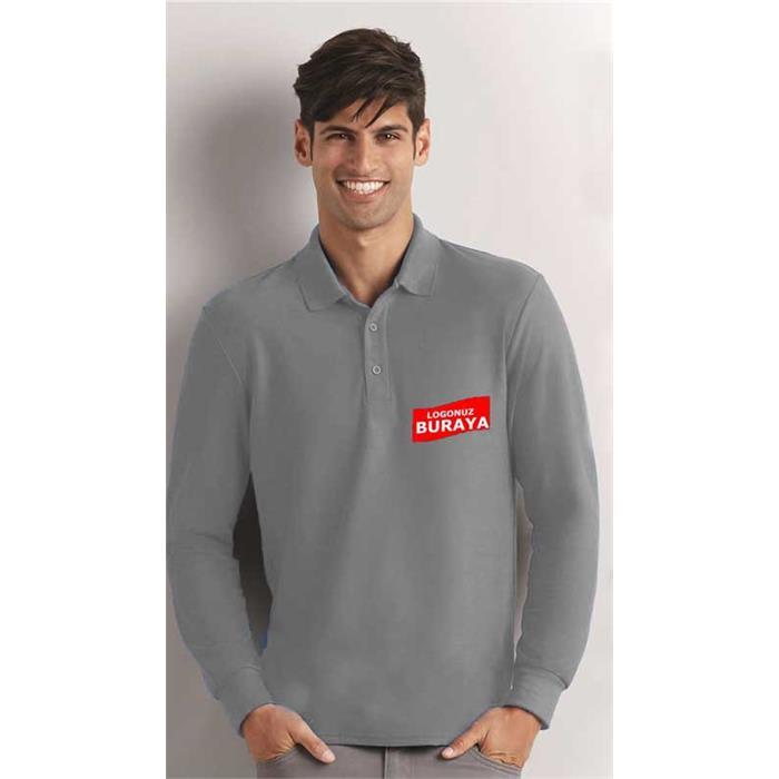 Long Sleeve Polo Collar Thsirt Gray