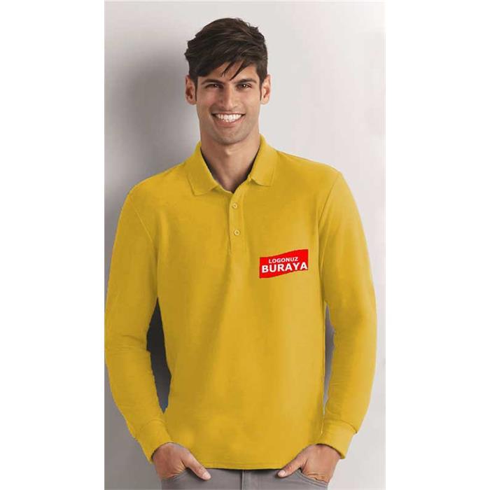 Long Sleeve Polo Collar Thsirt Yellow